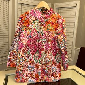 Ralph Lauren Plus Size 1X Colorful Printed Button Down Shirt 100% Cotton Preppy